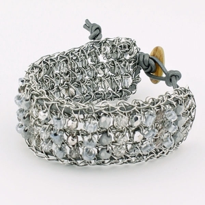 Antique silver with silver beads and pewter metallic leather