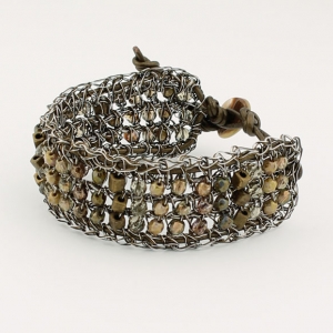 Antique bronze with bronze beads and metallic bronze leather